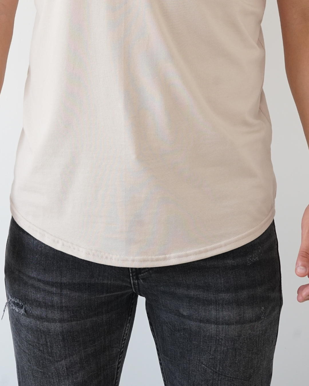 Sand T-shirt - Short Sleeve Henley Neck Curved Bottom