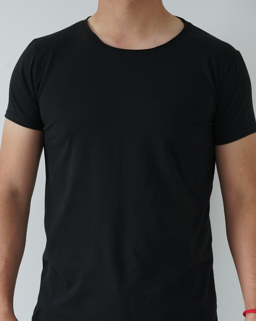 Black T-shirt - Short Sleeve Wide Neck Original Bottom