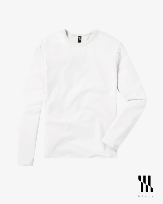 White T-shirt - Long Sleeve Crew Neck Straight Bottom