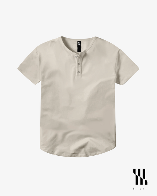 Sand T-shirt - Short Sleeve Henley Neck Curved Bottom