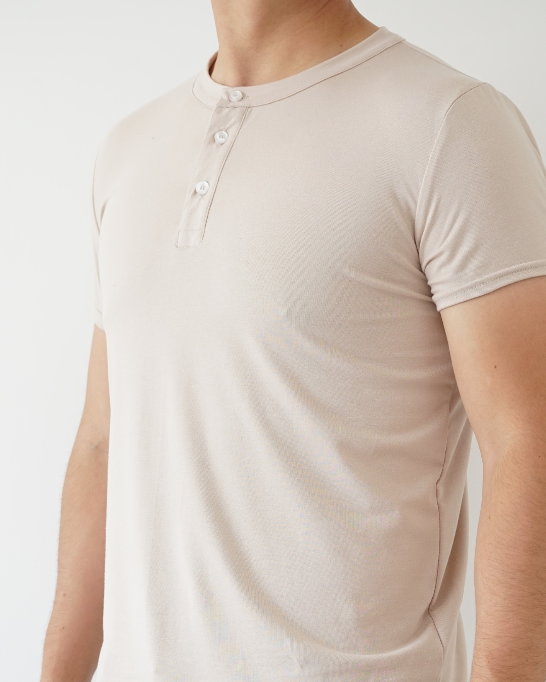 Sand T-shirt - Short Sleeve Henley Neck Straight Bottom