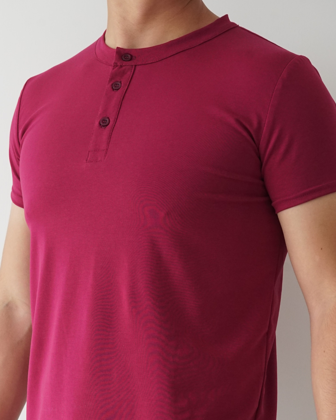 Cherry Wine T-shirt - Short Sleeve Henley Neck Straight Bottom