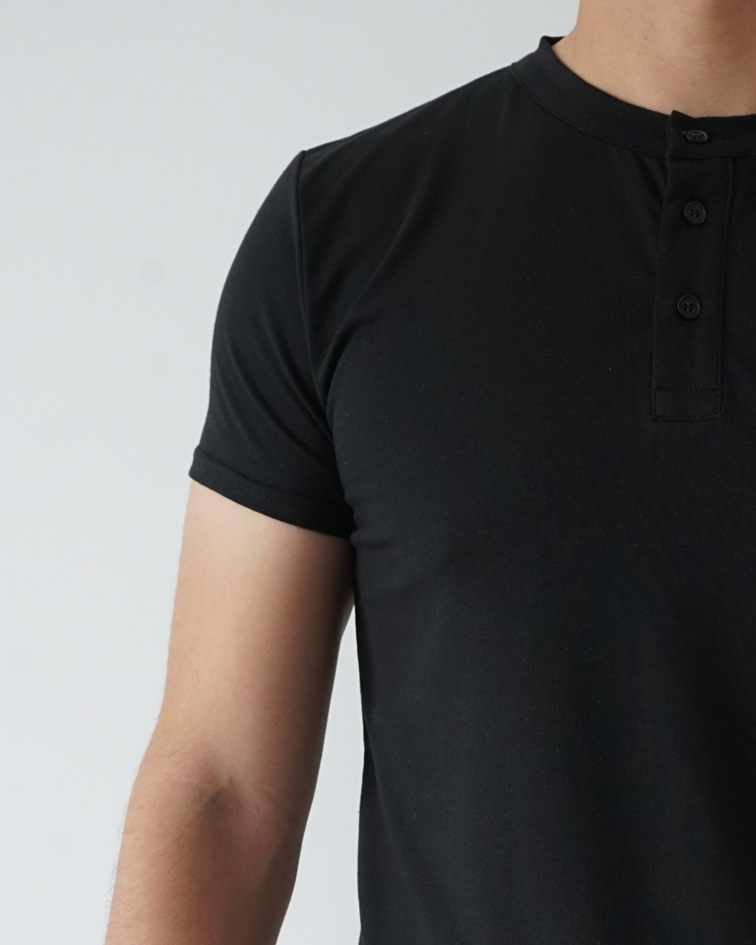 Black T-shirt - Short Sleeve Henley Neck Original Bottom