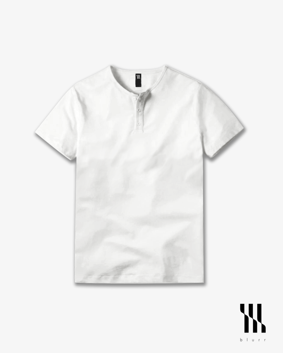 White T-shirt - Short Sleeve Henley Neck Straight Bottom