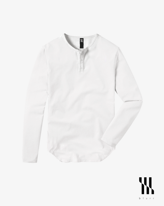 White T-shirt - Long Sleeve Henley Neck Original Bottom