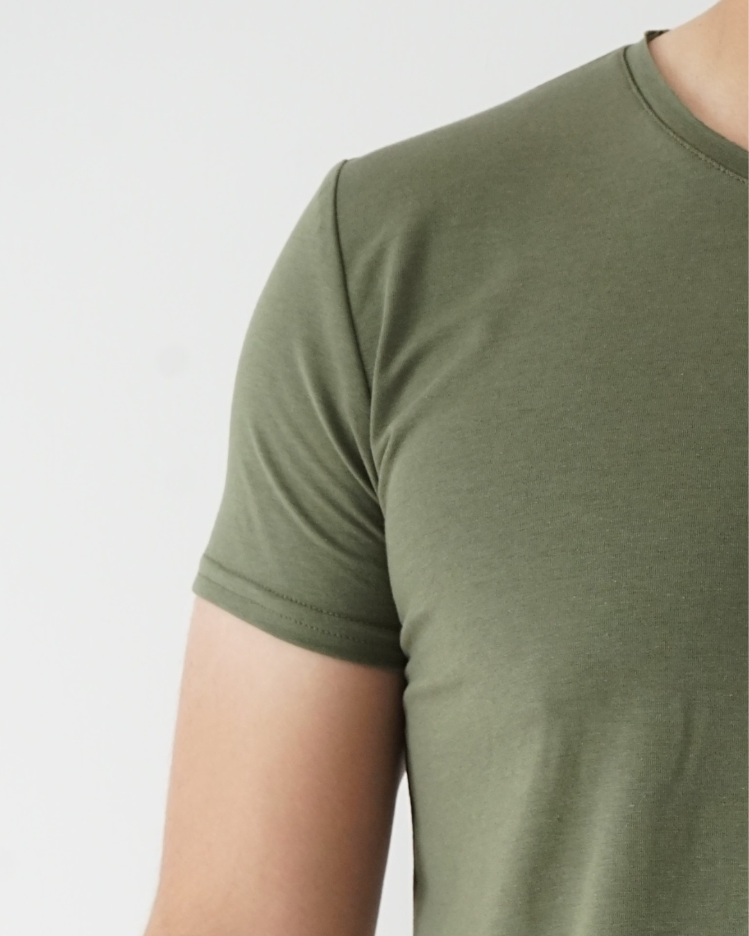 Musk Green T-shirt - Short Sleeve Wide Neck Curved Bottom