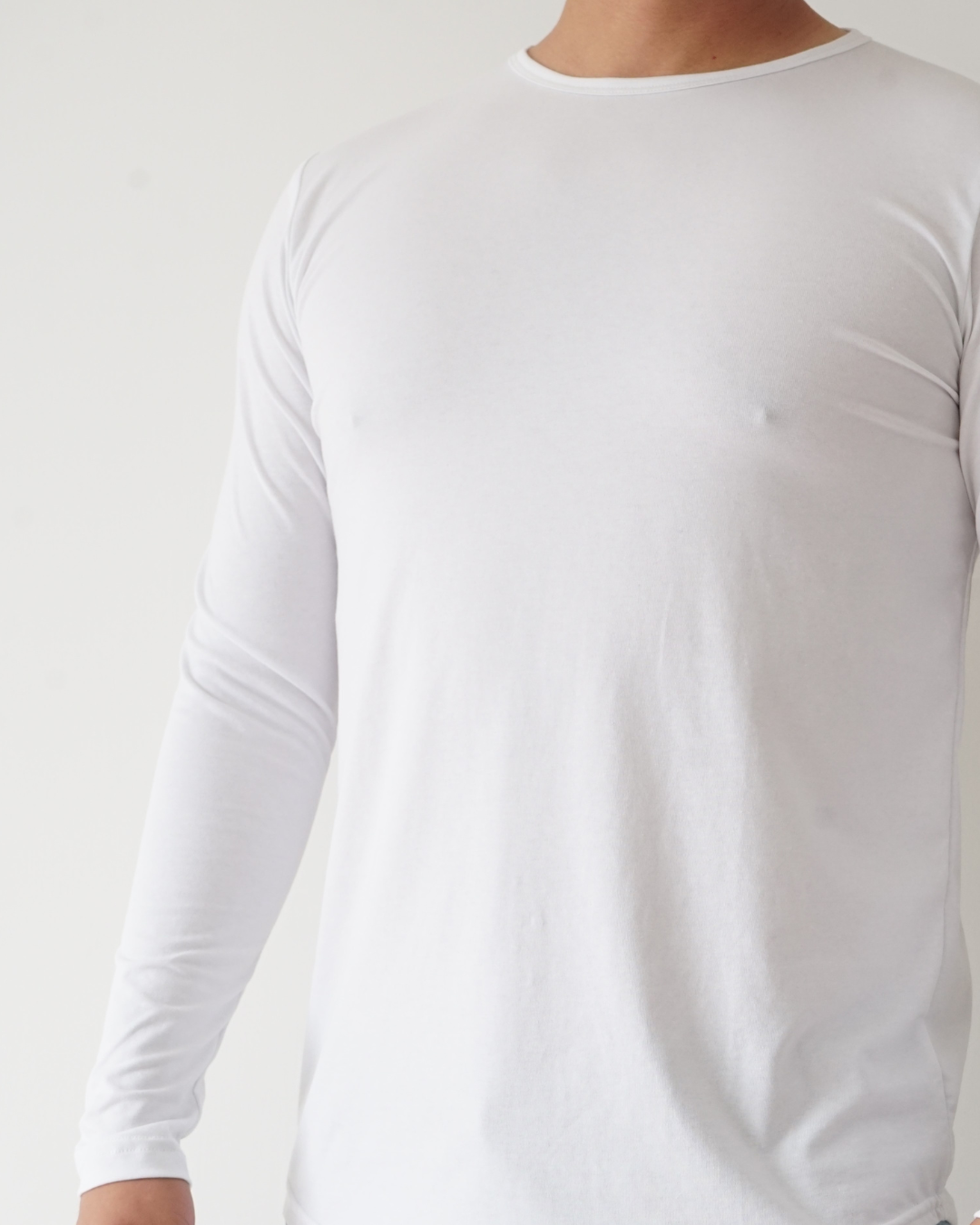 White T-shirt - Long Sleeve Crew Neck Original Bottom