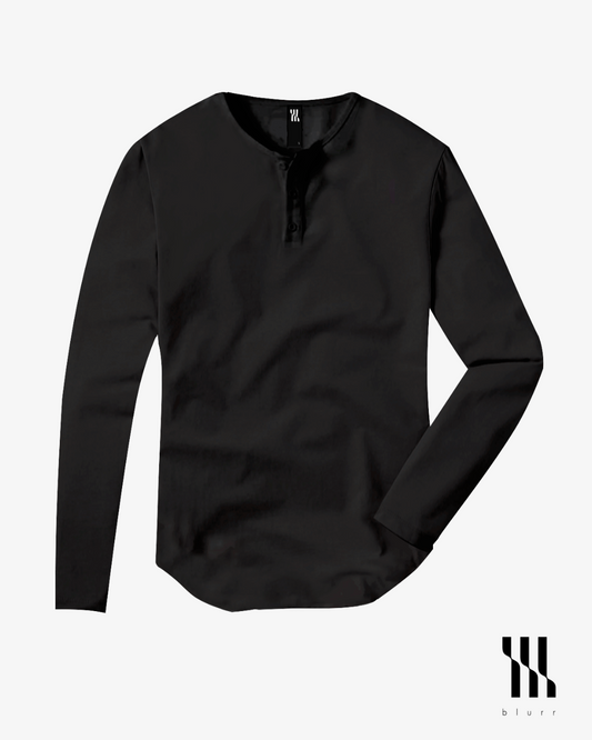 Black T-shirt - Long Sleeve Henley Neck Original Bottom