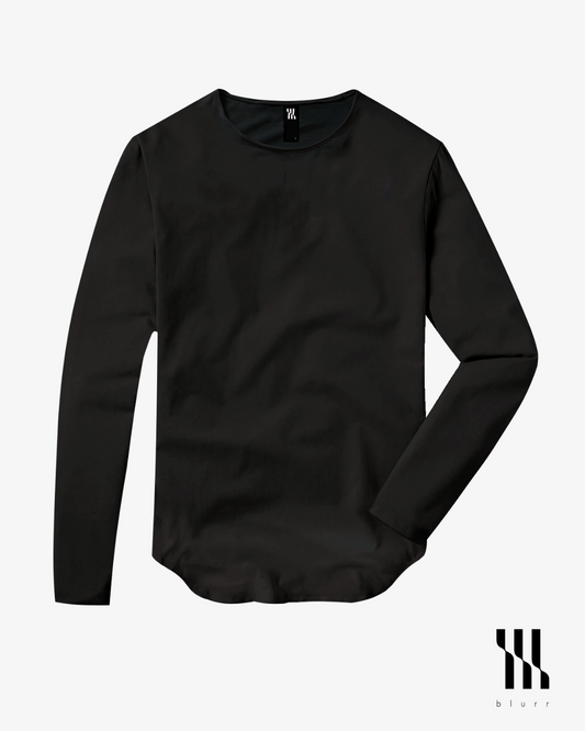 Black T-shirt - Long Sleeve Wide Neck Original Bottom
