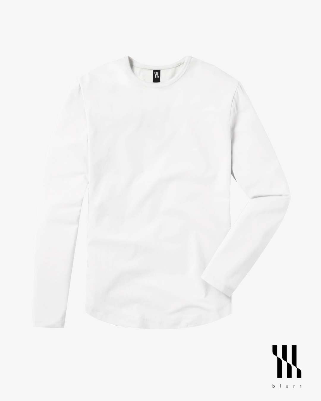 White T-shirt - Long Sleeve Crew Neck Curved Bottom