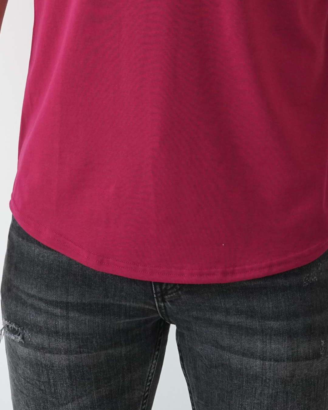 Cherry Wine T-shirt - Short Sleeve Henley Neck Curved Bottom