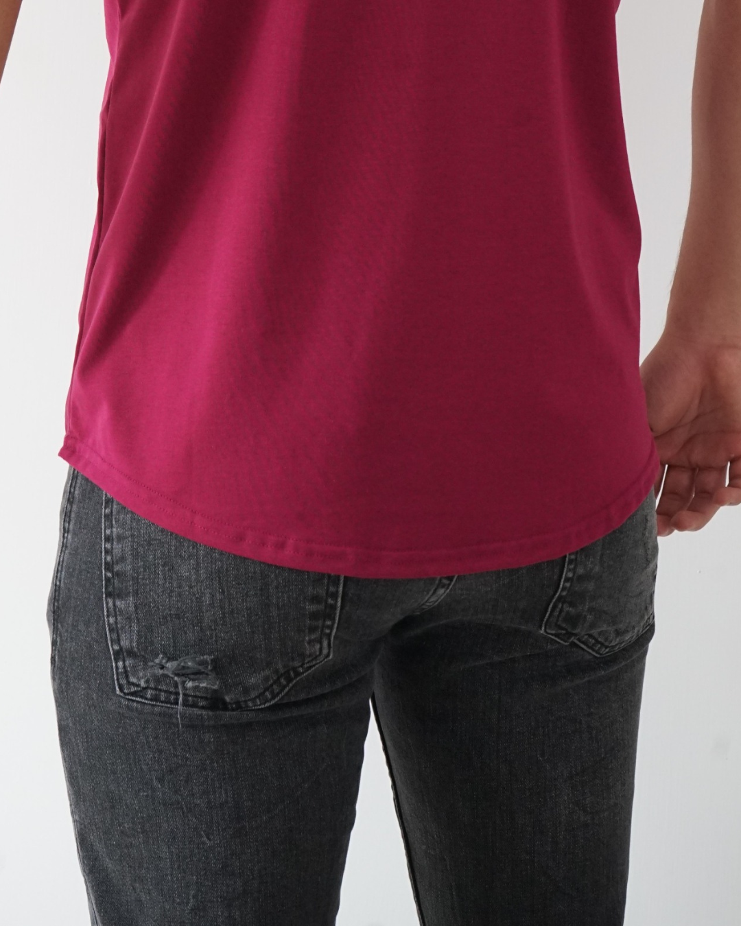 Cherry Wine T-shirt - Short Sleeve Henley Neck Curved Bottom