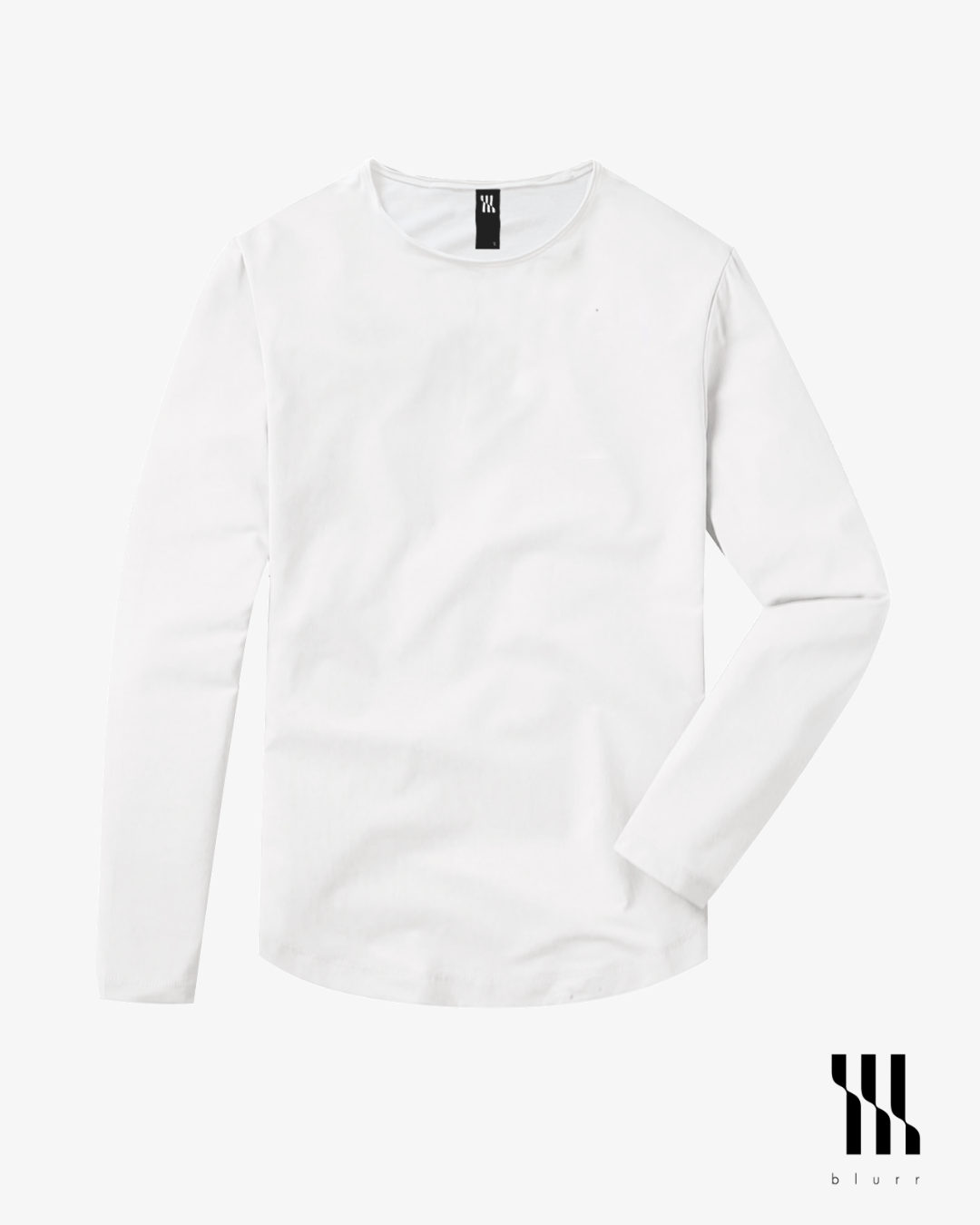 White T-shirt - Long Sleeve Wide Neck Curved Bottom