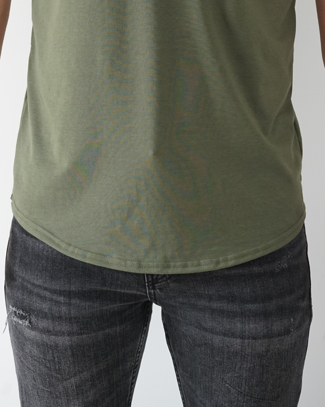 Musk Green T-shirt - Short Sleeve Crew Neck Curved Bottom