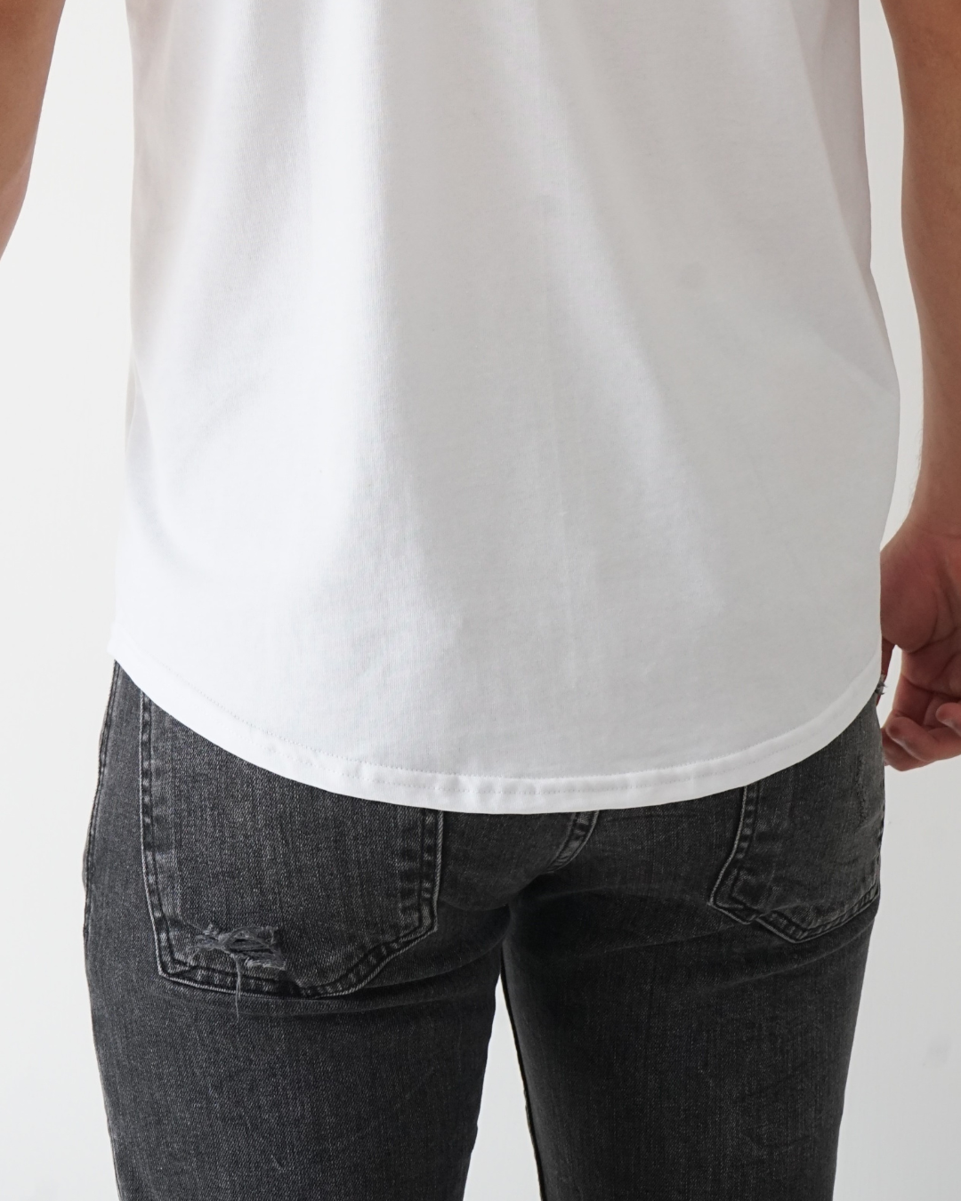 White T-shirt - Short Sleeve Henley Neck Curved Bottom
