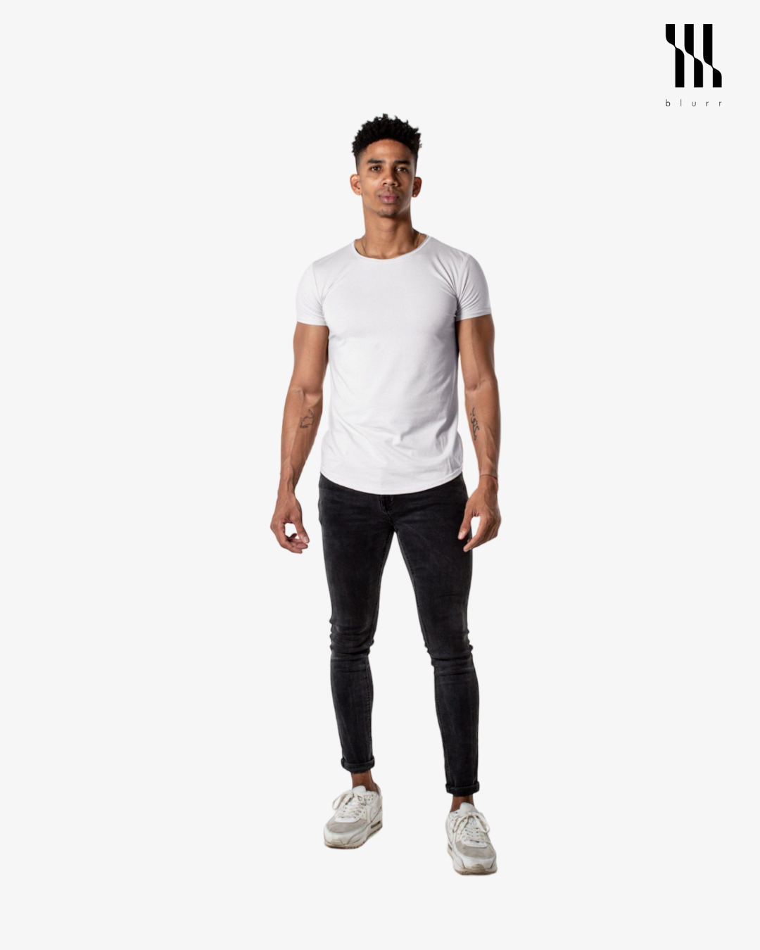 White T-shirt - Short Sleeve Wide Neck Curved Bottom
