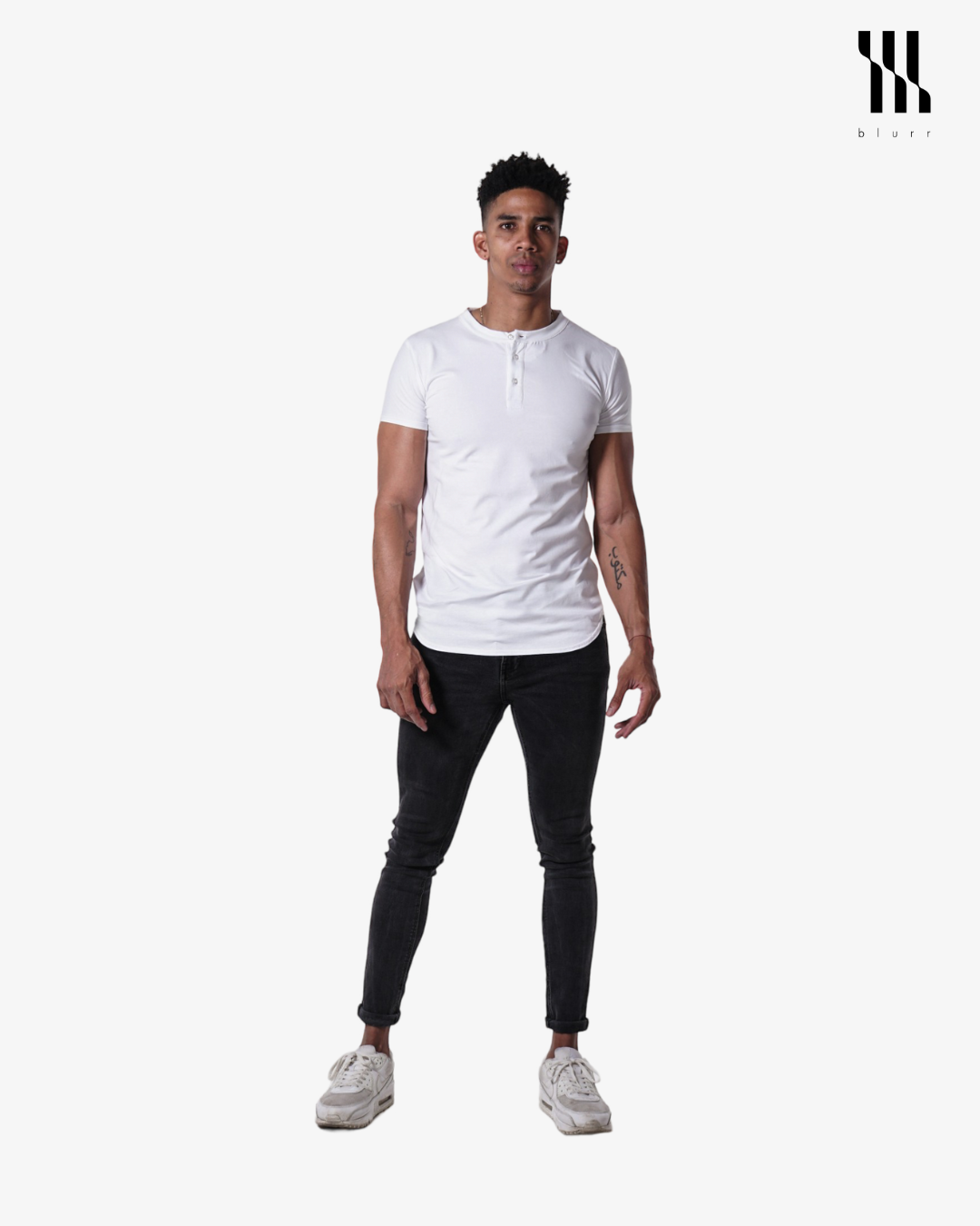 White T-shirt - Short Sleeve Henley Neck Original Bottom