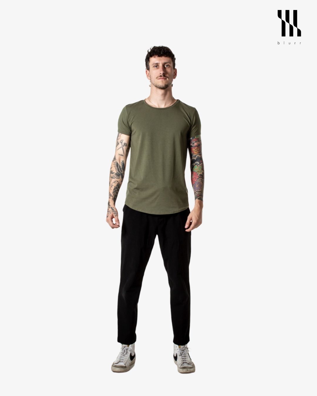 Musk Green T-shirt - Short Sleeve Wide Neck Curved Bottom