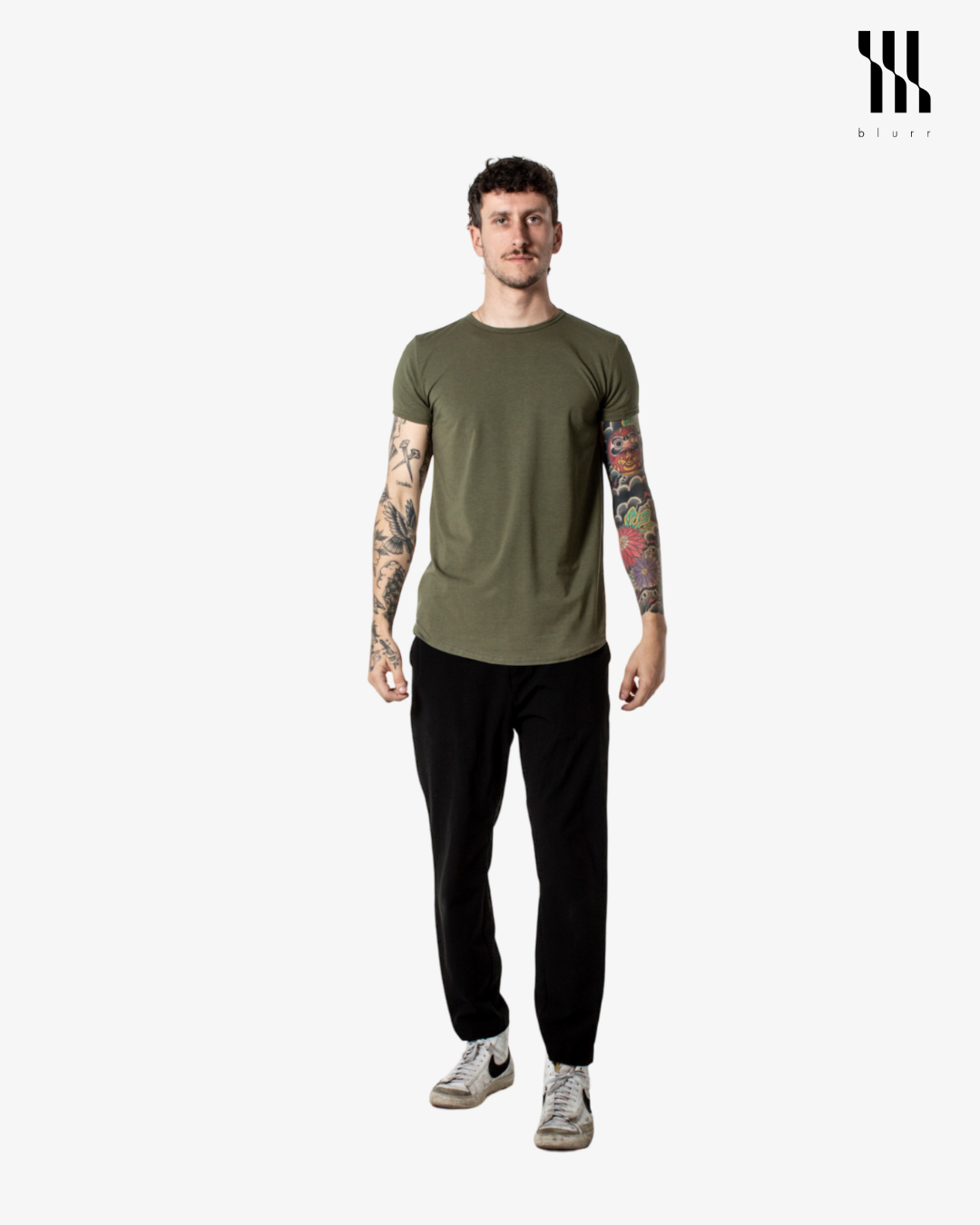 Musk Green T-shirt - Short Sleeve Crew Neck Curved Bottom