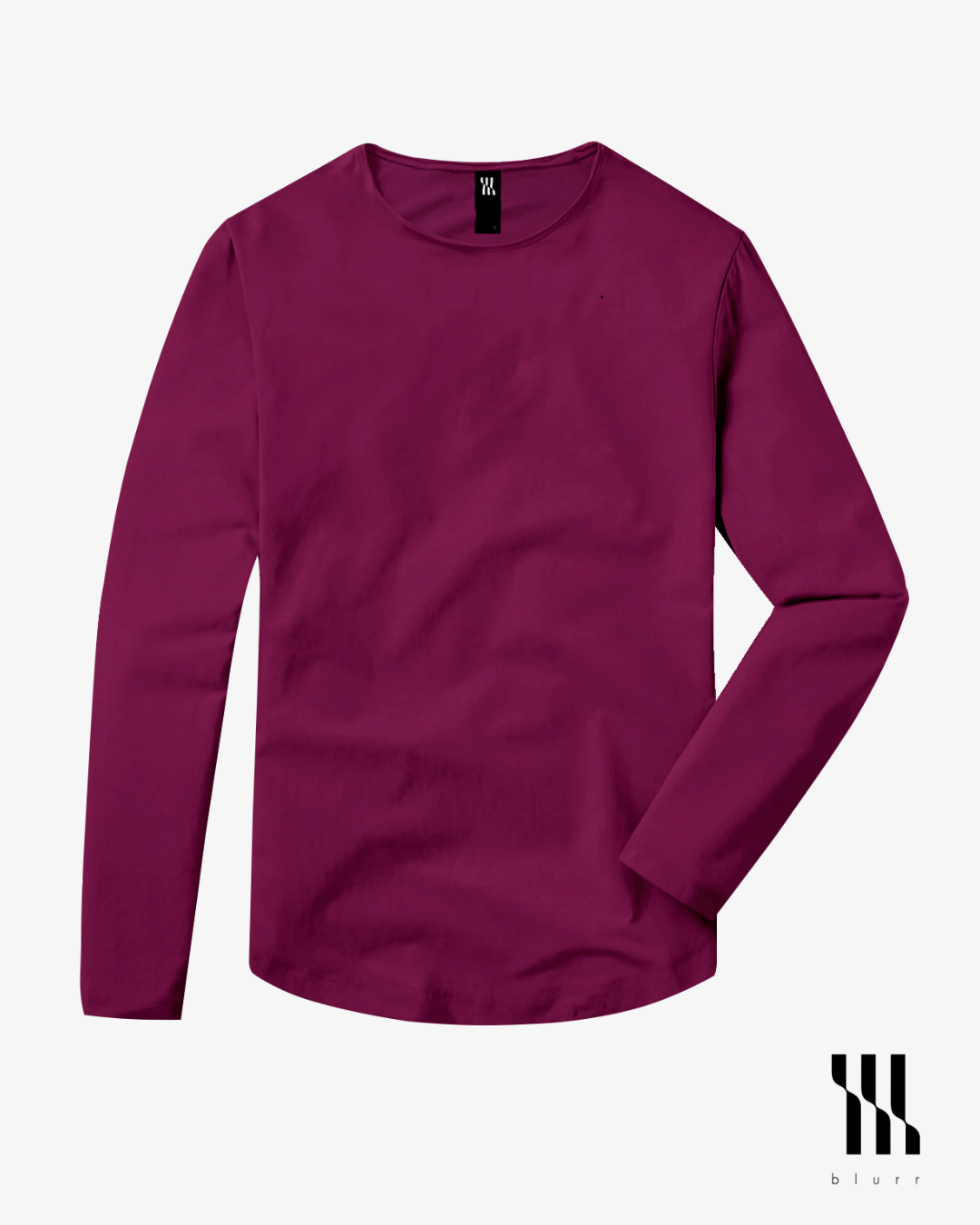 Cherry Wine T-shirt - Long Sleeve Wide Neck Curved Bottom